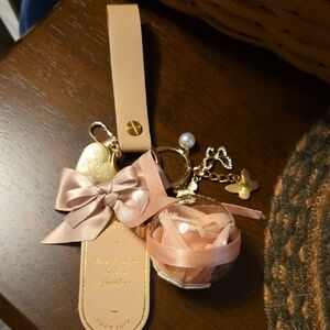 Elegant Tan Bag Charm Keychain with Bow and Charms